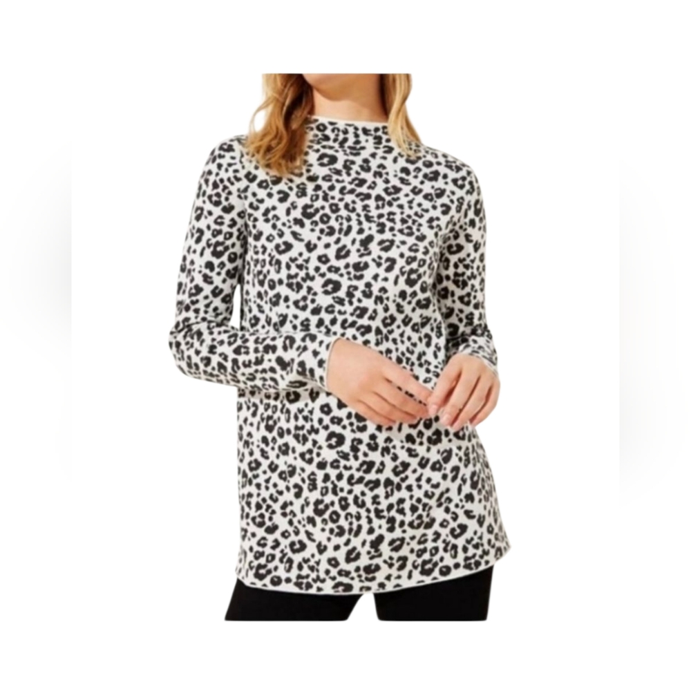 LOFT Animal Print Mock Neck Tunic Sweater